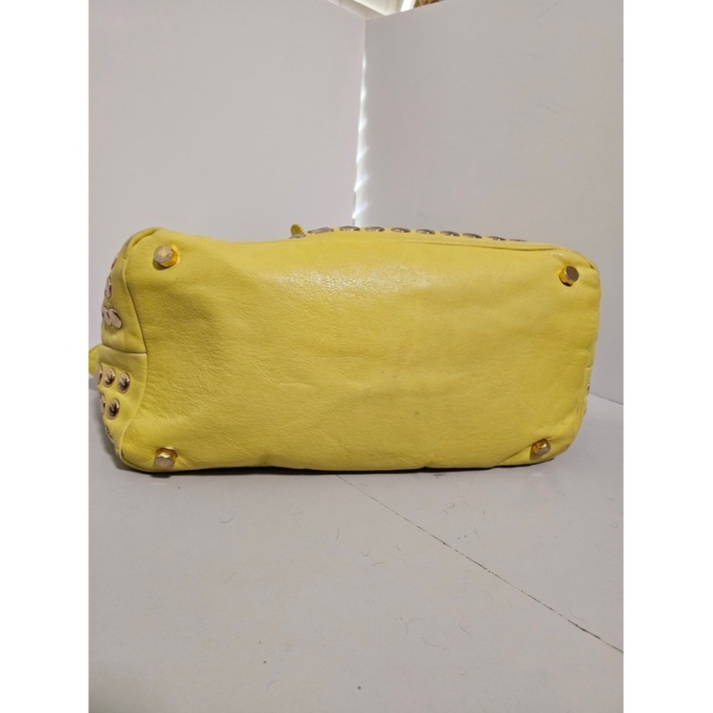 Rebecca Minkoff Devote Tote Leather Hobo Bag Yellow Studded Moto Edgy Y2K Boho ~ - Picture 6 of 11